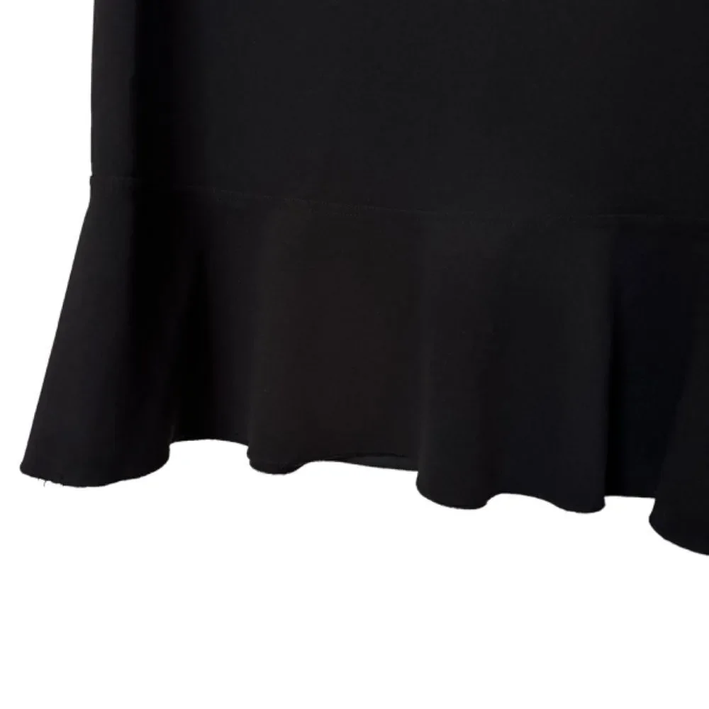 ELLEN TRACY Woman's Size 6 Black Bell Sleeve Ruffle Hem Exposed Back Zipper